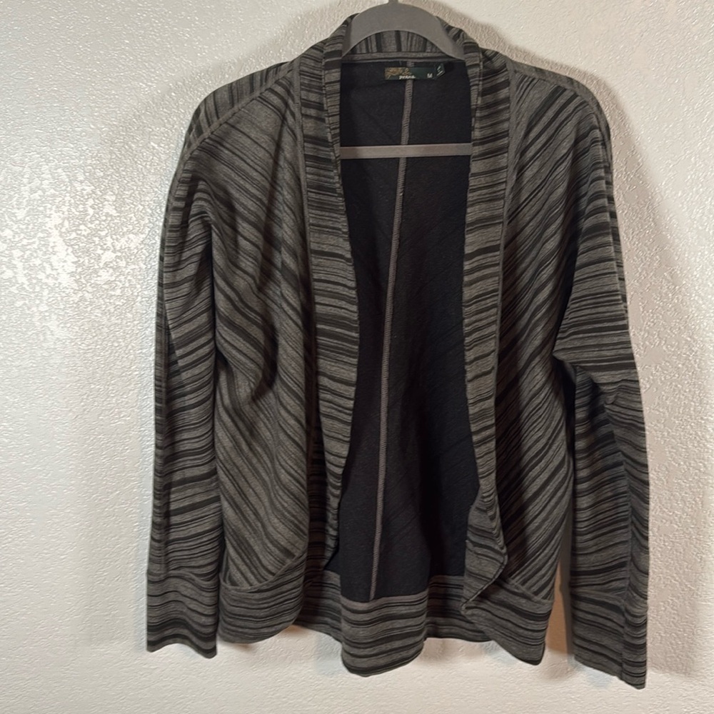 Prana Gray Black Stripe Open Front Cardigan Size Medium